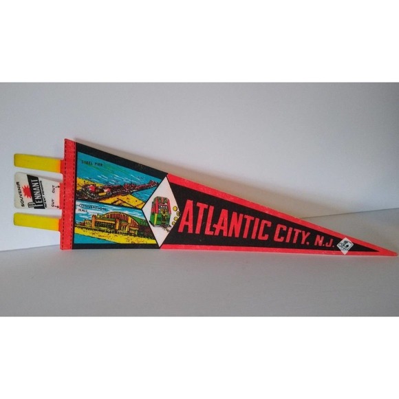 Atlantic City Banner Felt Pennant Steel Pier Convention Hall Vintage Uncut - Picture 1 of 7